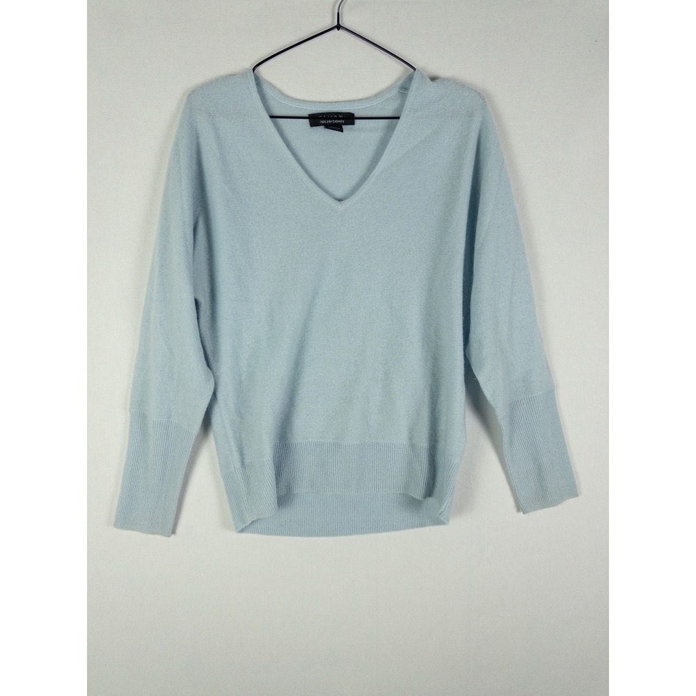 Tahari 100% Cashmere V-Neck Sweater Womens S Light Blue Quiet Luxury Minimalist